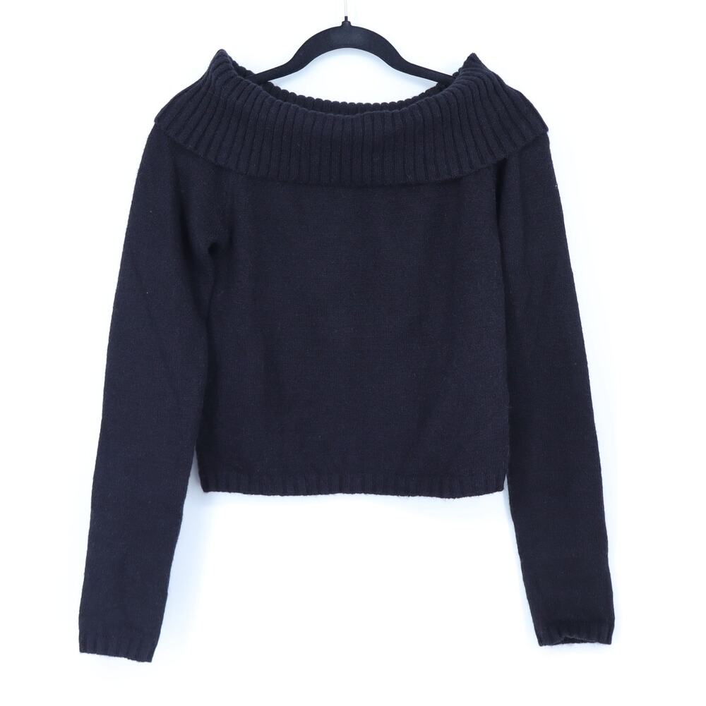Edikted Tamara Fold Over Knit Top Black Long Sleeve Sweater Women's S